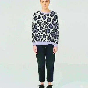 WHISPR Leopard Print Sweater - Size L Large - gray and lilac